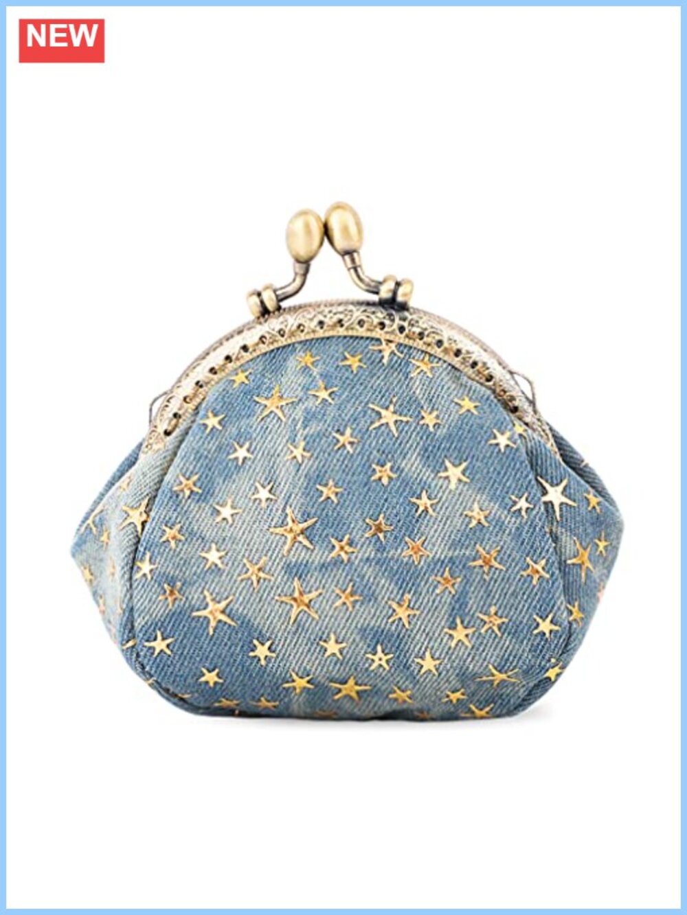 Denim Kiss-Lock Coin Purse Star Pouch Small Change Wallet